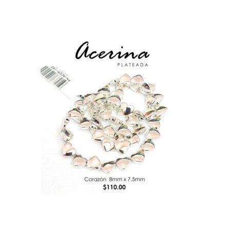Acerina corazón plateado 8 mm x 7.5 mm