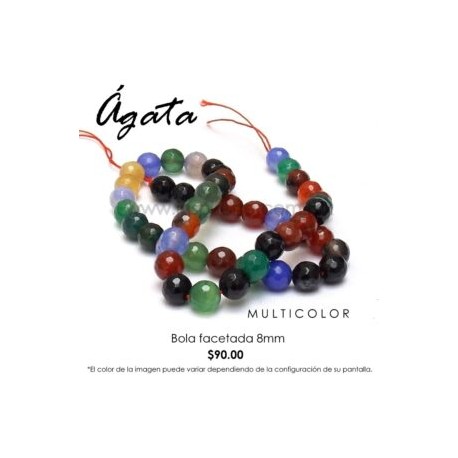 Ágata multicolor, bola facetada 8mm