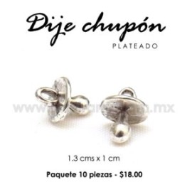 Dije chupón plateado 1.3 cms x 1 cm