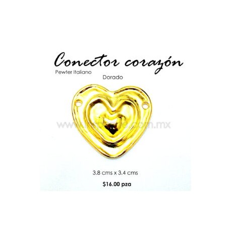Dije Conector Corazón dorado, 3.8 cm x 3.4 cm