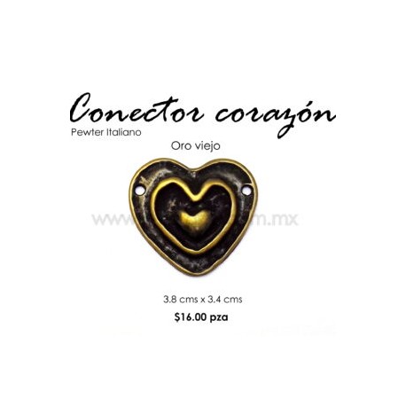 Dije Conector Corazón Oro viejo 3.8 cm x 3.4 cm