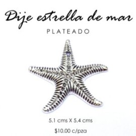 Dije estrella de mar plateado 5.1 cms x 5.4 cms