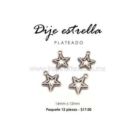 Dije estrella plateada 14 mm x 12 mm