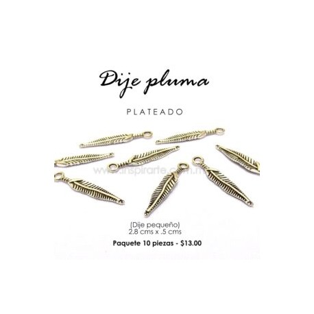 Dije pluma plateada 2.8 cms x .5 cms