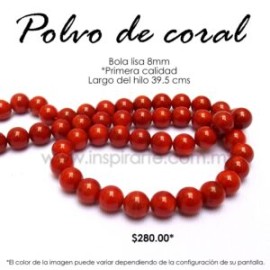 Polvo de coral rojo, bola lisa 8mm