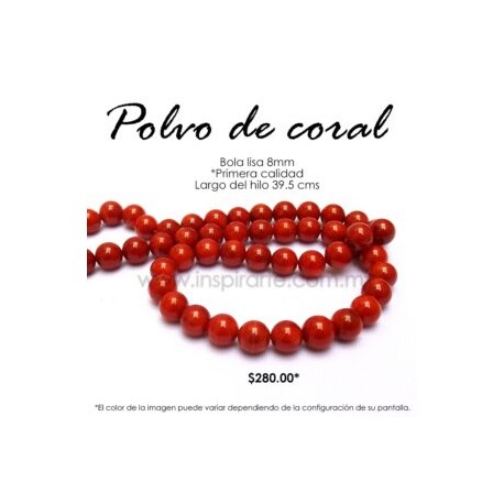 Polvo de coral rojo, bola lisa 8mm