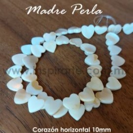 Madre perla, corazón 10mm (perforación horizontal)