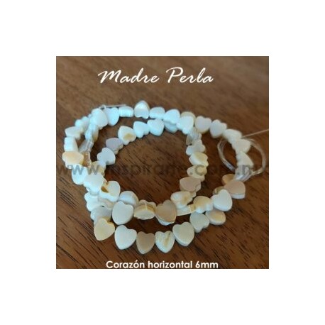 Madre perla, corazón 6mm (perforación horizontal)