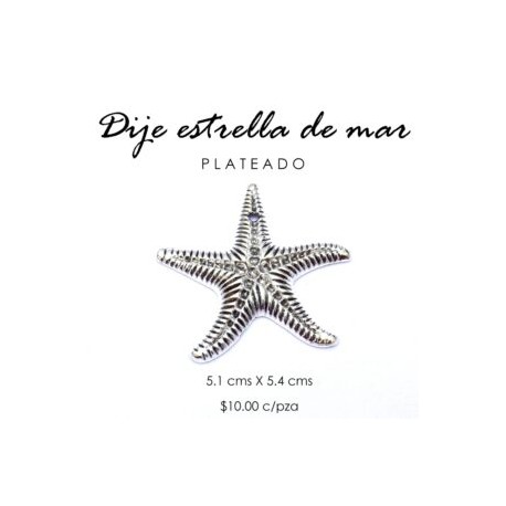 Dije estrella de mar plateado 5.1 cms x 5.4 cms