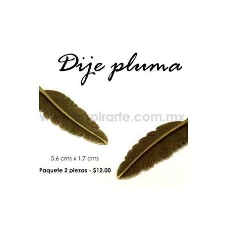 Dije pluma oro viejo 5.6 cms x 1.7 cms