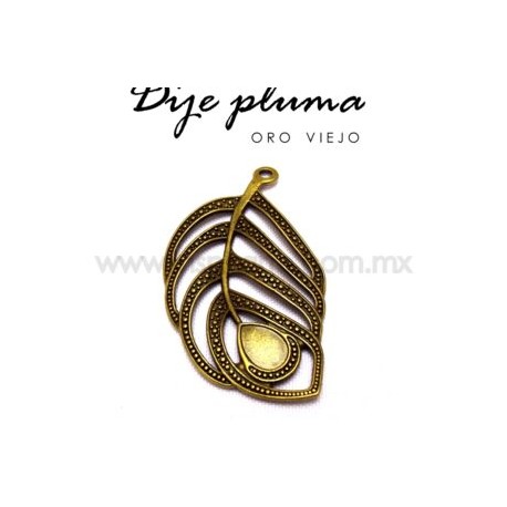 Dije pluma pavorreal oro viejo