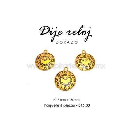 Dije reloj dorado 21.5 mm x 18 mm