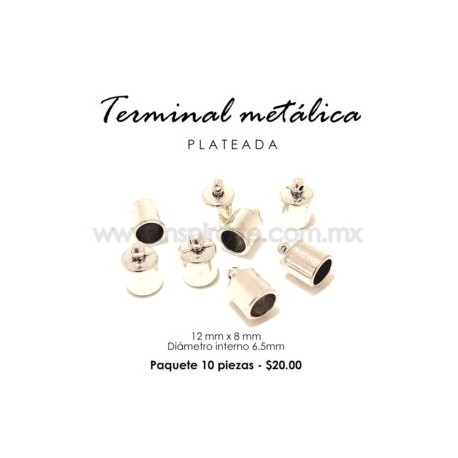Terminal metálica plateada 12 mm x 8 mm