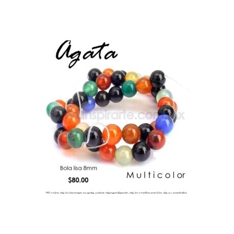 Ágata multicolor, bola lisa 8mm