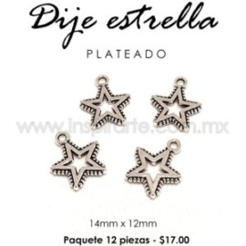 Dije estrella plateada 14 mm x 12 mm