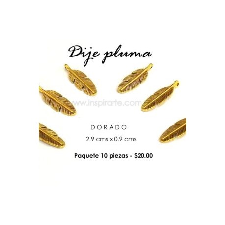 Dije pluma dorada 2.9 cms x 0.9 cms
