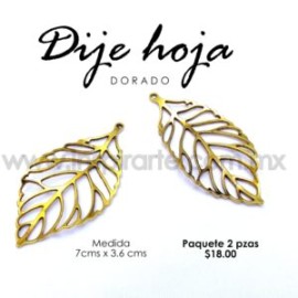 Dije Hoja dorada 7 cm x 3.6 cm