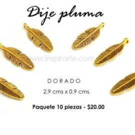 Dije pluma dorada 2.9 cms x 0.9 cms
