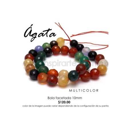 Ágata multicolor, bola facetada 10mm