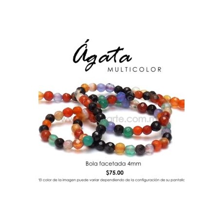 Agata multicolor, bola facetada 4mm