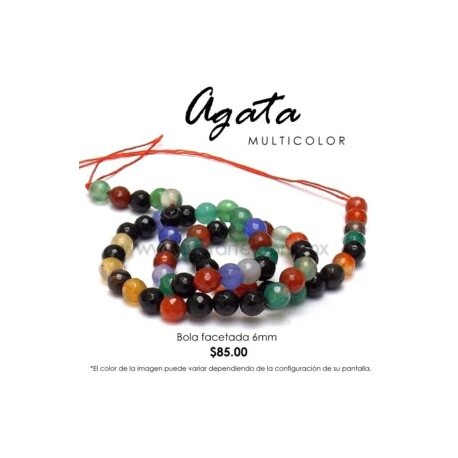 Ágata multicolor, bola facetada 6mm