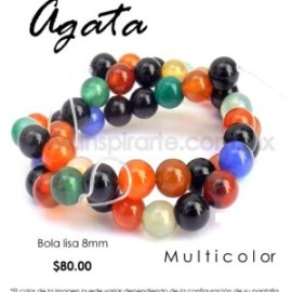 Ágata multicolor, bola lisa 8mm