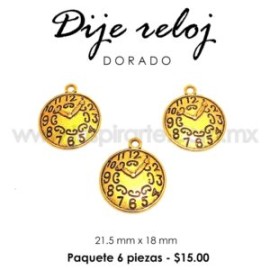 Dije reloj dorado 21.5 mm x 18 mm