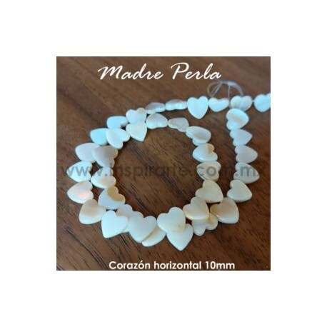 Madre perla, corazón 10mm (perforación horizontal)