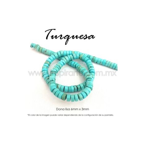 Turquesa dona lisa 6 mm x 3 mm